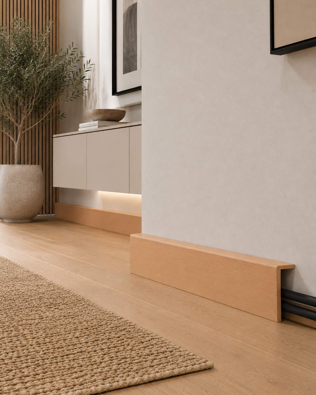 Copertura tubi del riscaldamento, battiscopa copritubi 120 mm – Effetto faggio naturale