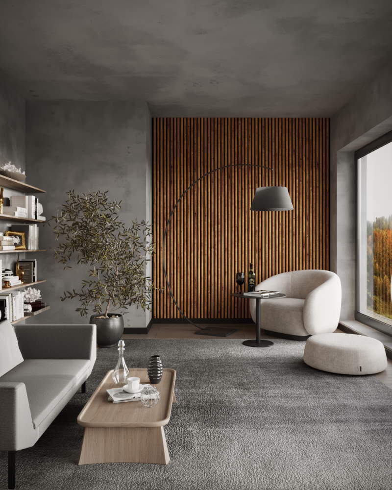 Pannello acustico WAVE 2600 x 400 mm - Feltro acustico nero - Rovere rustico