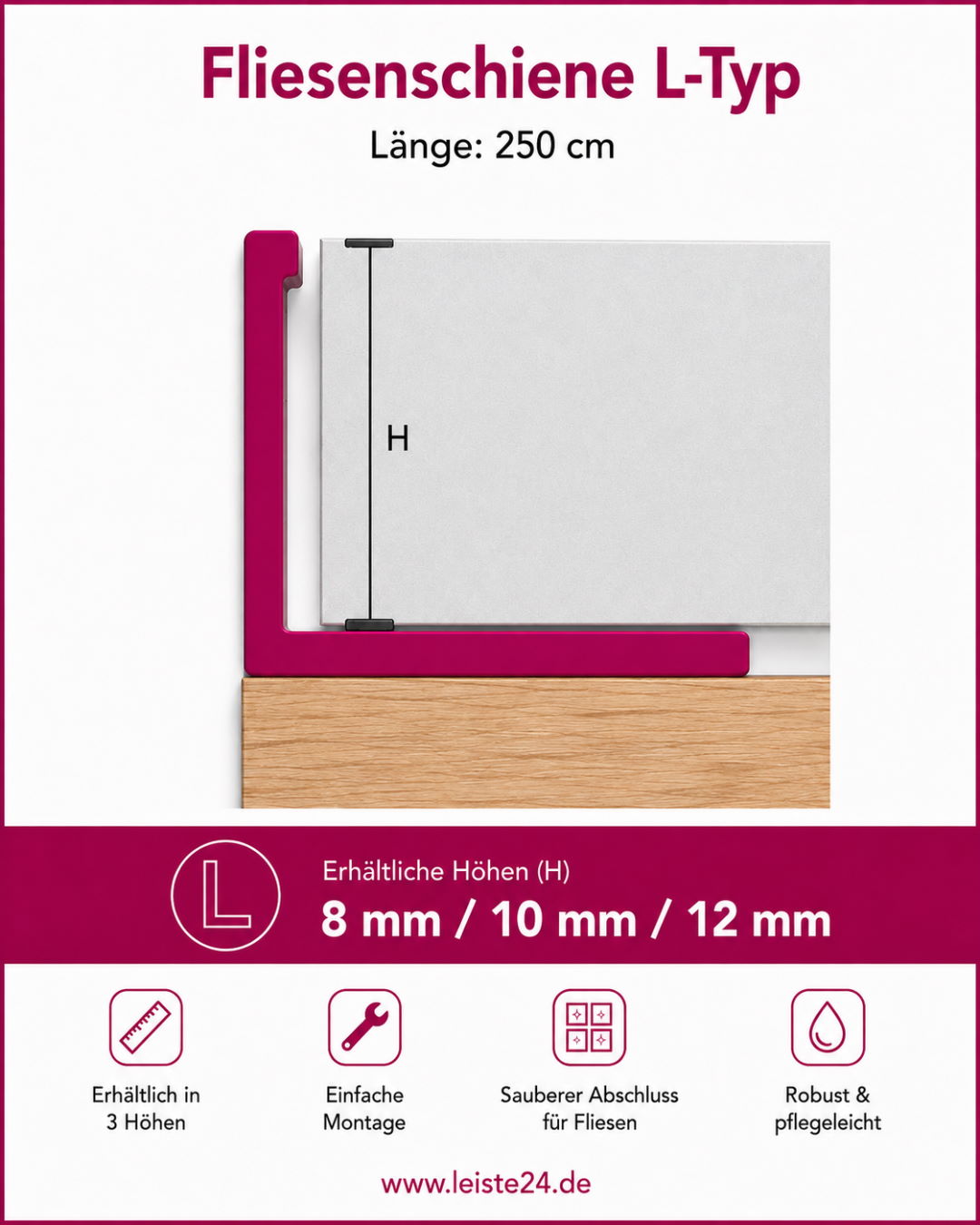 Juntas en aluminio para baldosas Perfil terminal grafito 12 mm