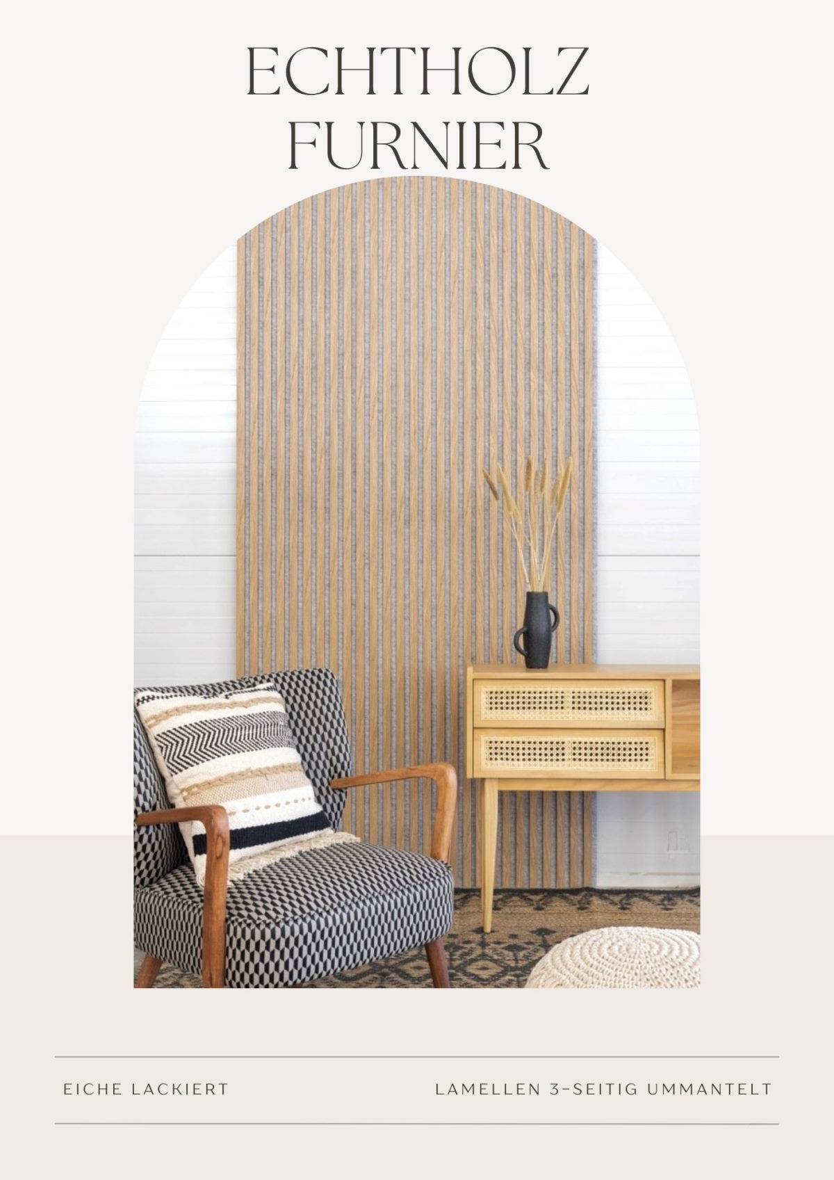 Acoustic+ Premium Akustikpaneel Eiche Lack 2600 x 400 mm - Akustikfilz Grau