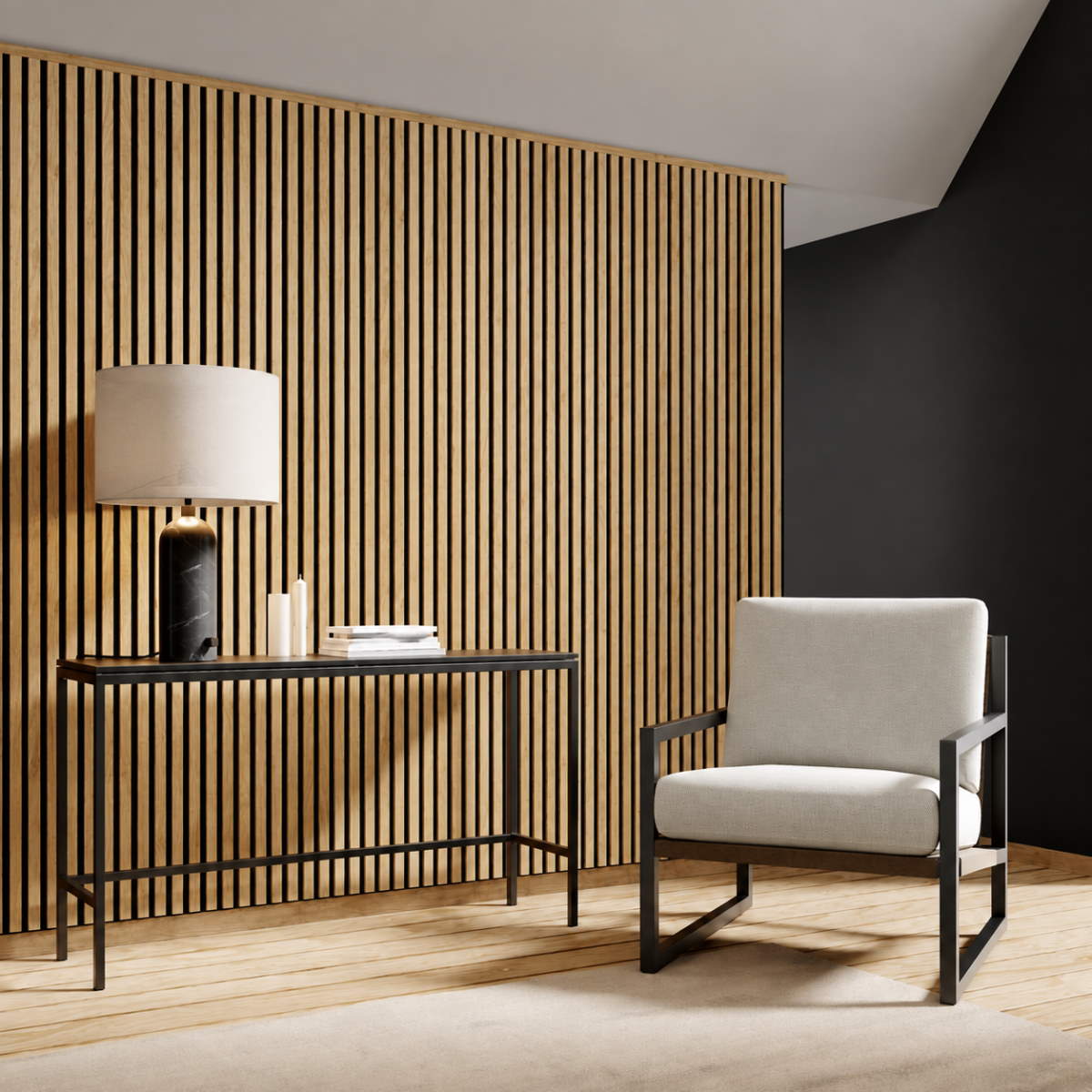 Panneau acoustique Acoustic+ Chêne Pure 2600 x 400 mm - Feutre acoustique noir