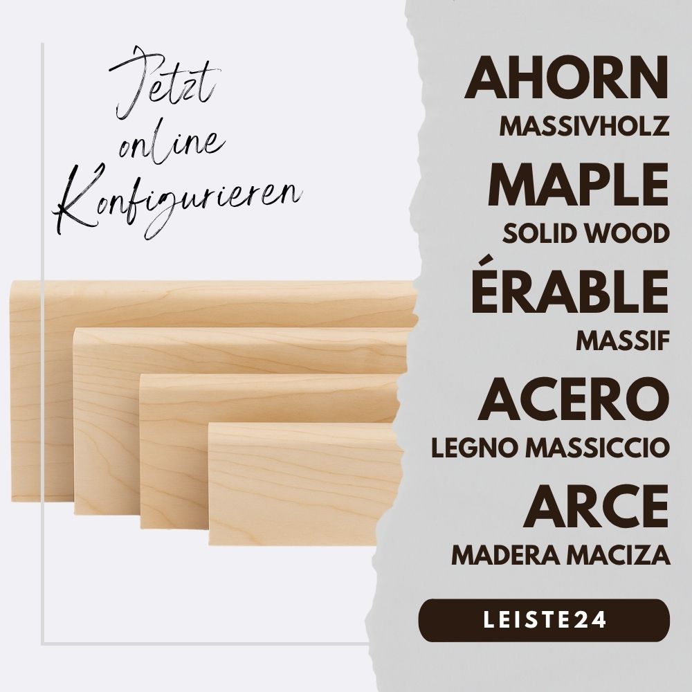 Configurateur de plinthes en bois massif érable naturel