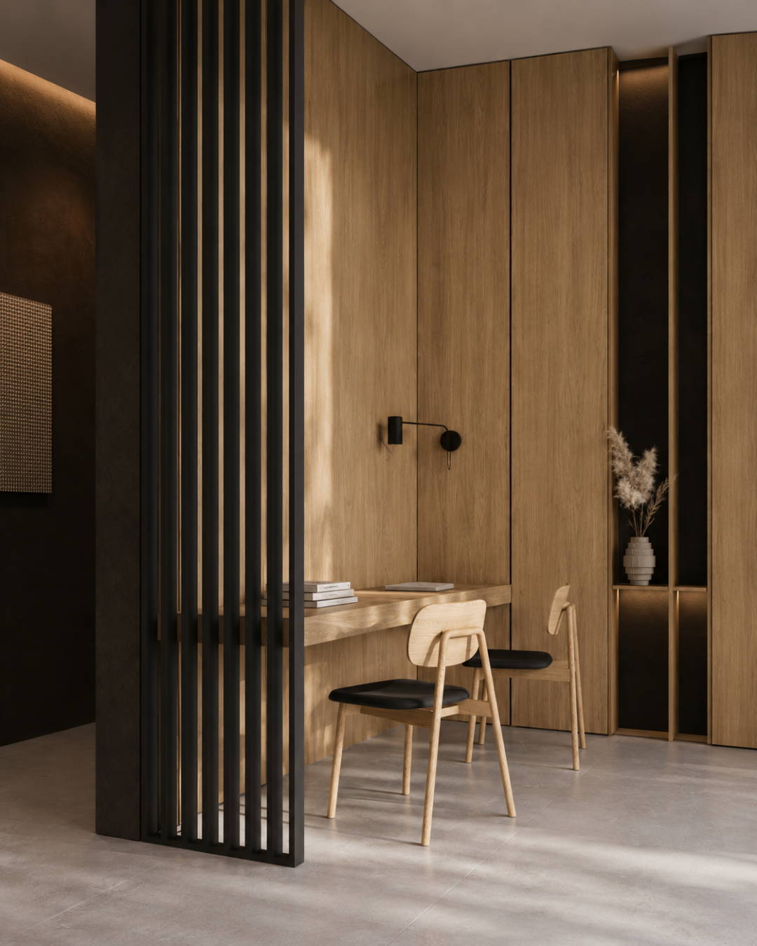 Separador de ambientes / pared de lamas 580 x 2750 x 65 mm negro