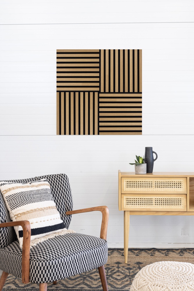 Acoustic+ Premium Akustikpaneel Eiche Lack 400 x 400 mm - Akustikfilz Schwarz