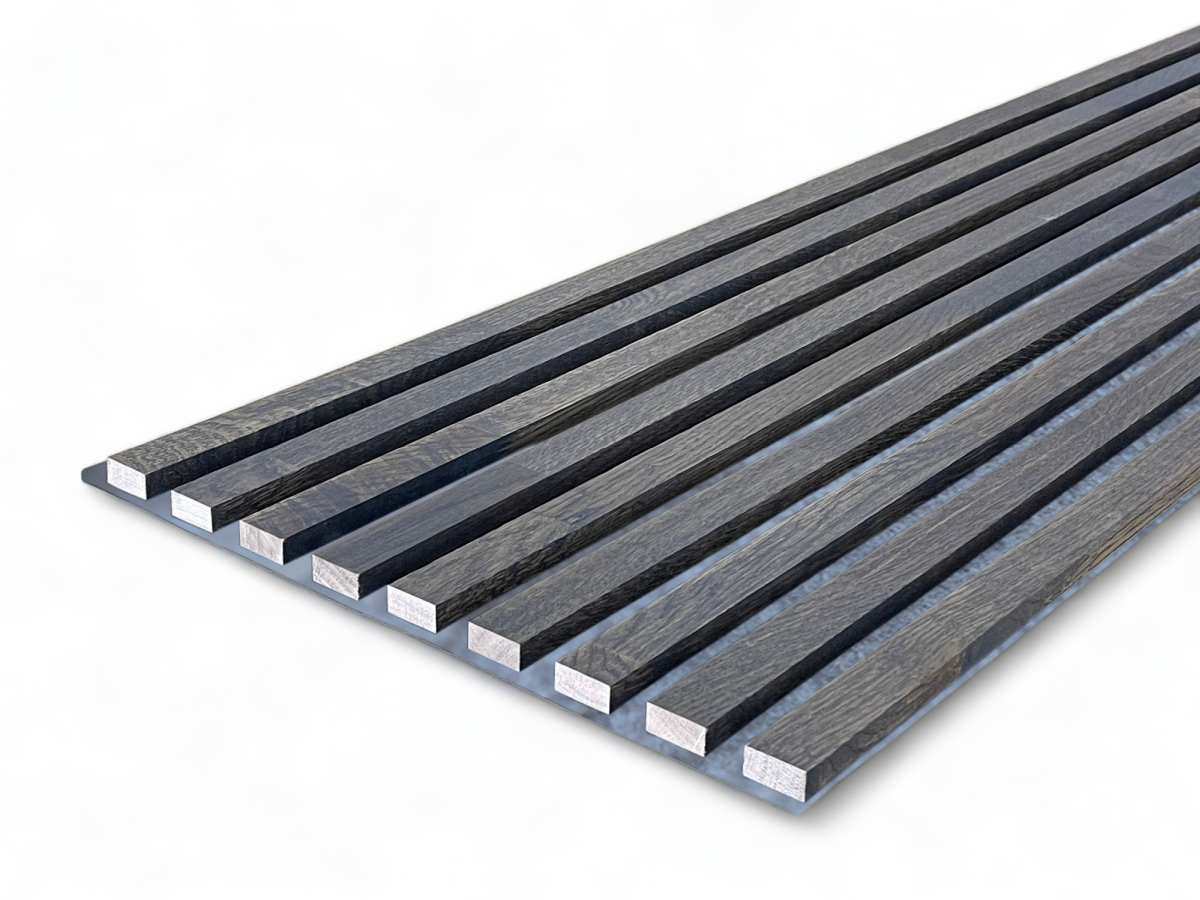 Acoustic+ Massivholz Akustikpaneel Grau 2600 x 400 mm - Eiche Natur - Basalt