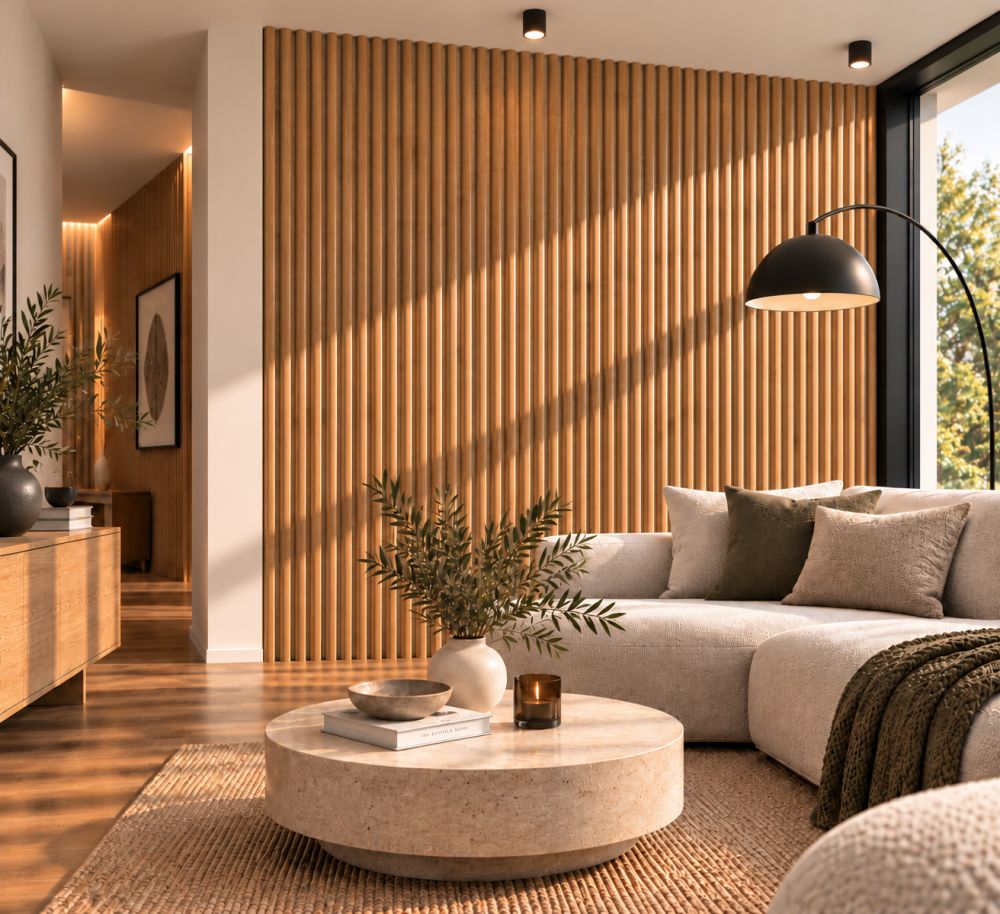 Pannello acustico WAVE 2600 x 400 mm - Feltro acustico grigio - Oak natural
