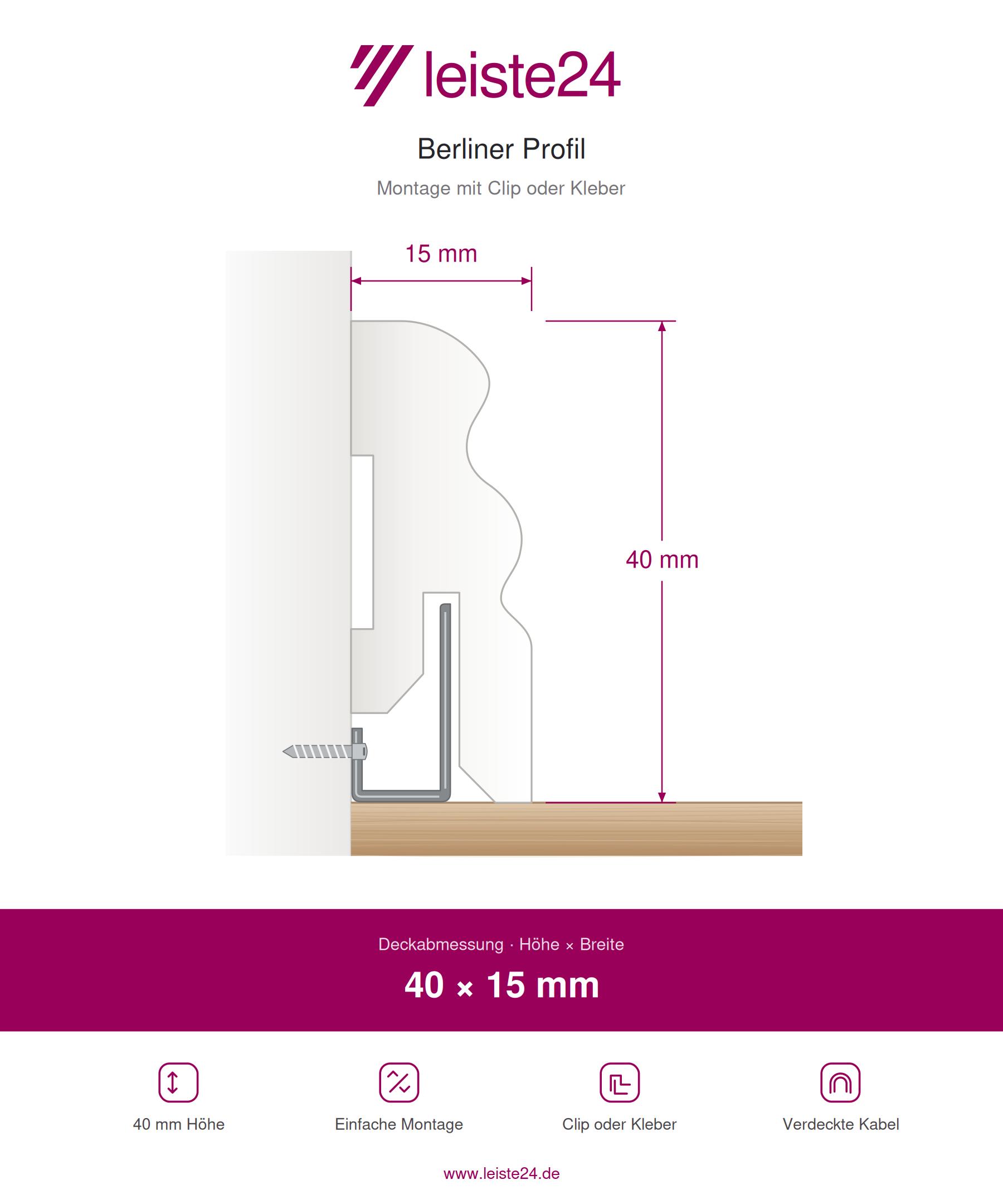 Plinthe en bois véritable profil Berlin 40 x 15 mm opaque blanc laqué RAL 9010