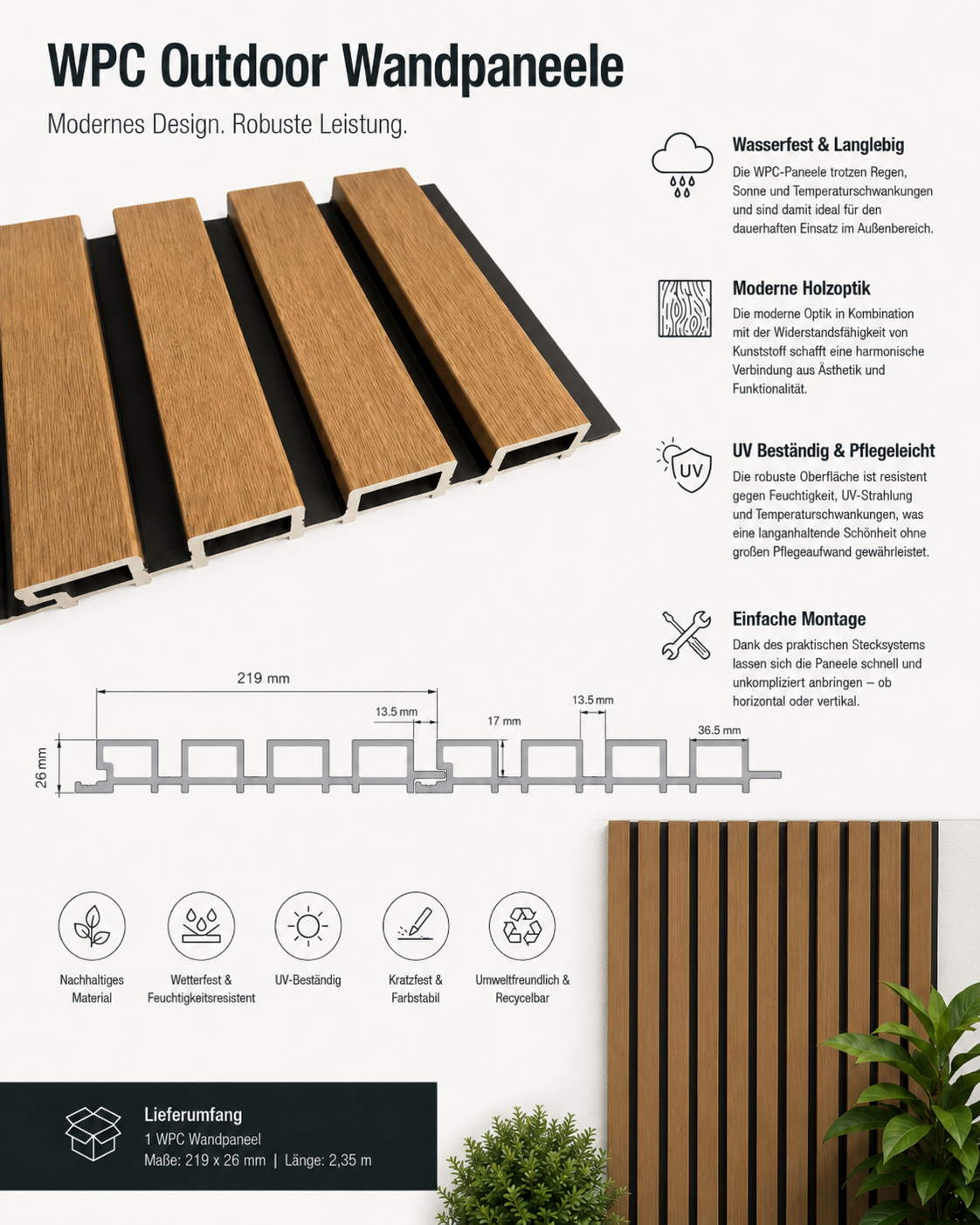 Panel de pared para exteriores de WPC - Blanco