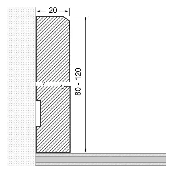Massivholz-Sockelleiste 80mm gefaste Vorderkante - Eiche gebürstet roh