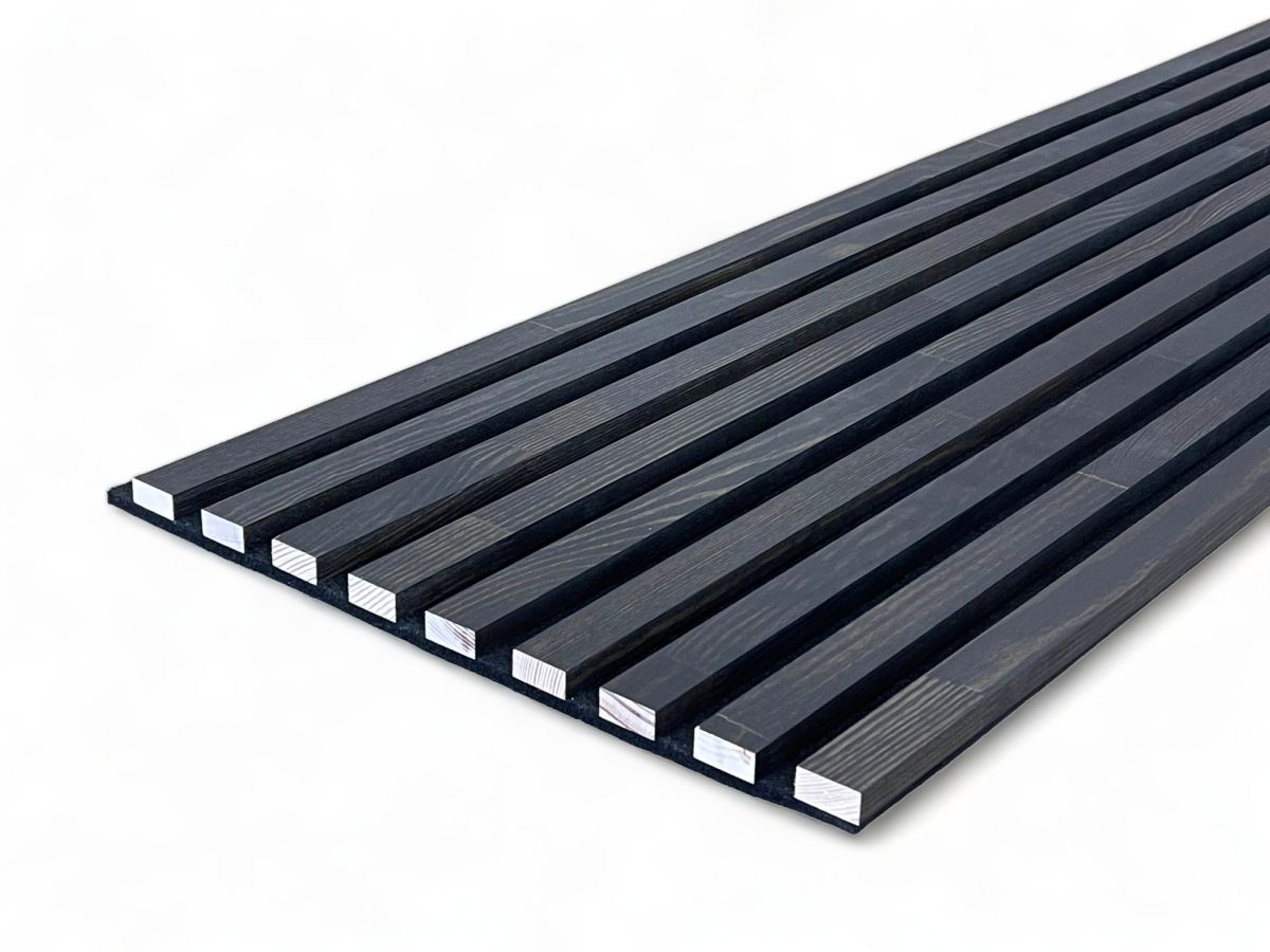 Paneles acústicos de madera maciza de pino 2600 x 400 mm - Midnight Black