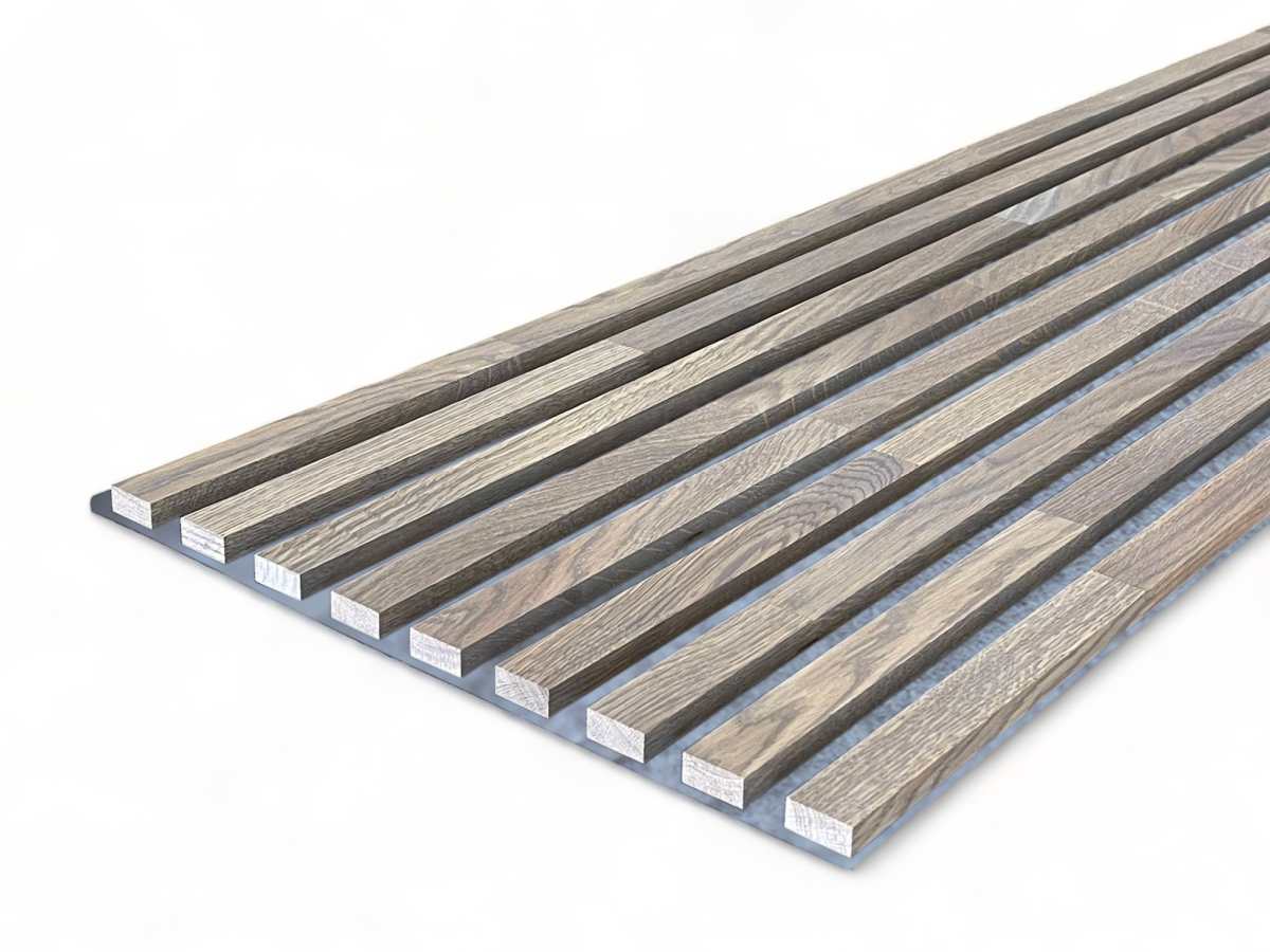 Acoustic+ Massivholz Akustikpaneel Grau 2600 x 400 mm - Eiche Natur - Glacier Grey
