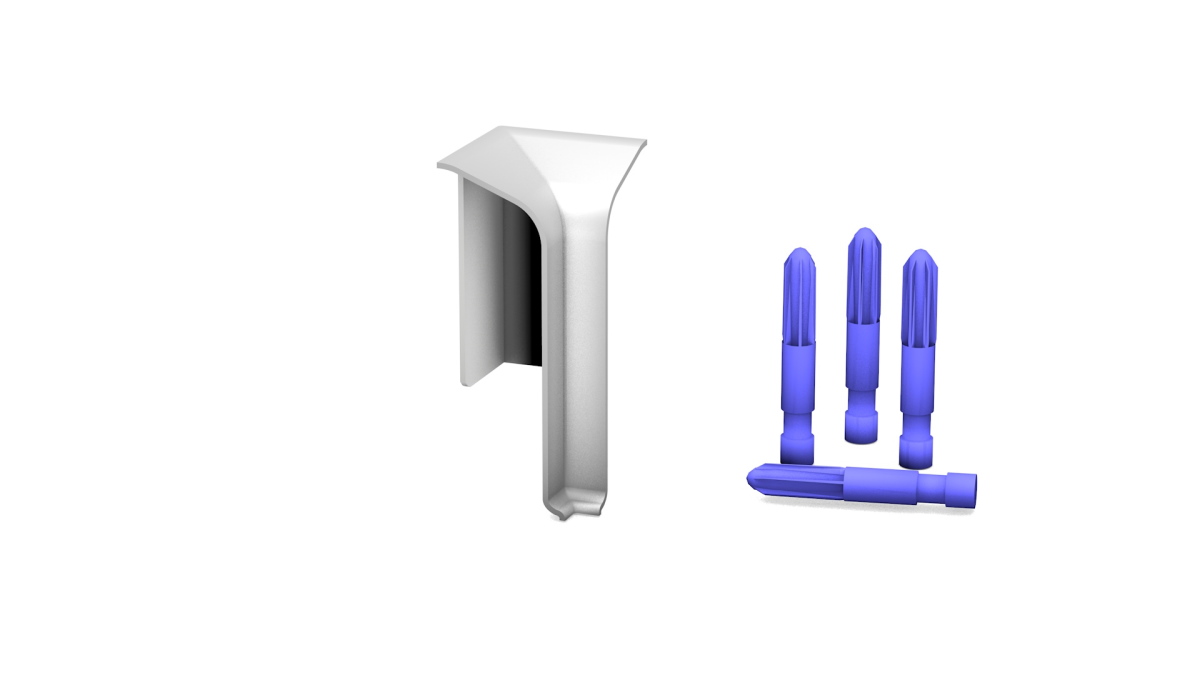 Angle intérieur pour plinthes en métal avec passage de câbles argent